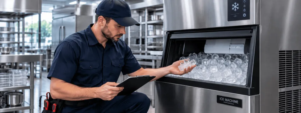 Commercial ice machine in a kitchen